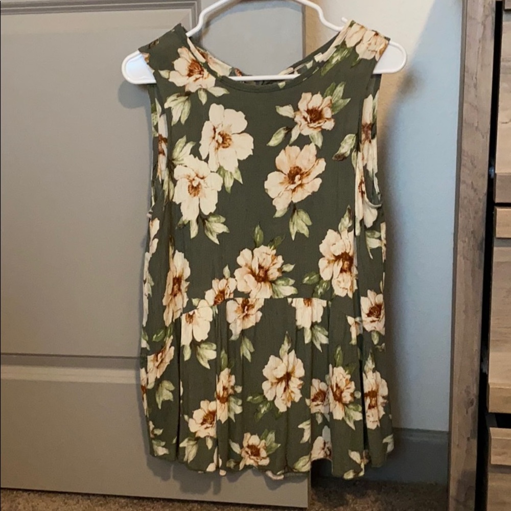 Green floral peplum top